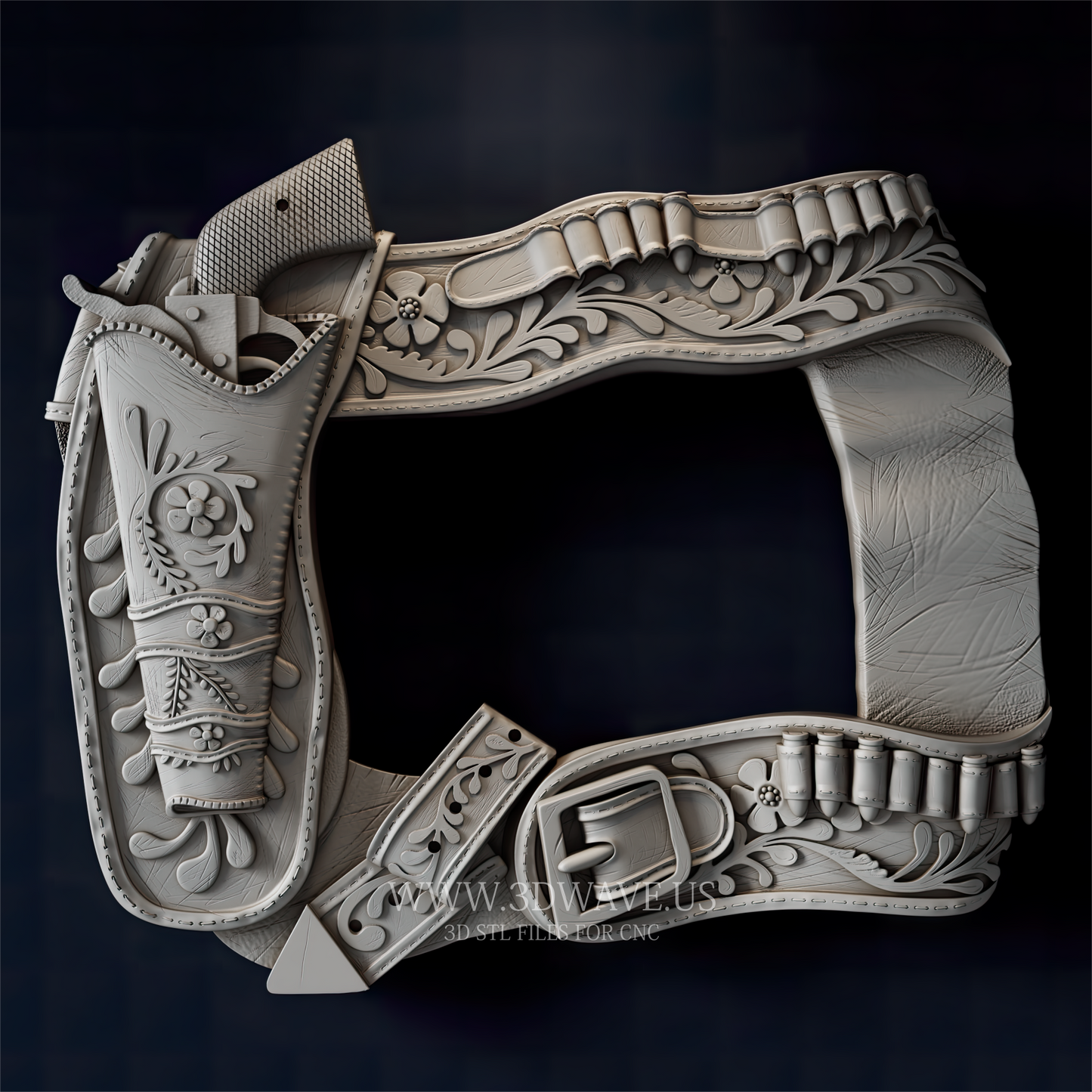 Western Gun Belt Photo Frame - 3D Model for CNC | Ornate Cowboy Holster STL File - 3DWave.us