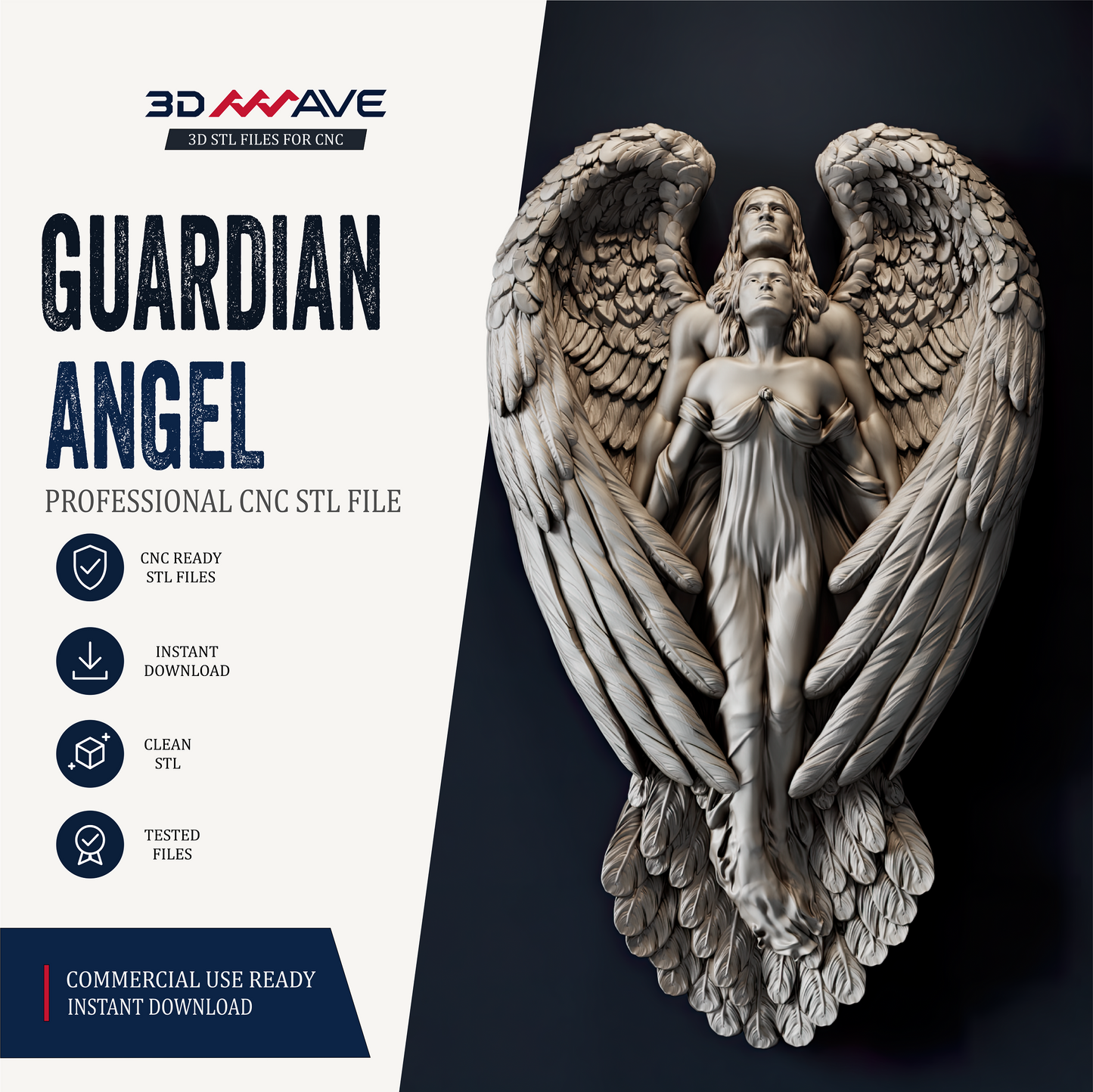 Guardian Angel STL | CNC 3D Model | Religious Relief for Wood Carving - 3DWave.us