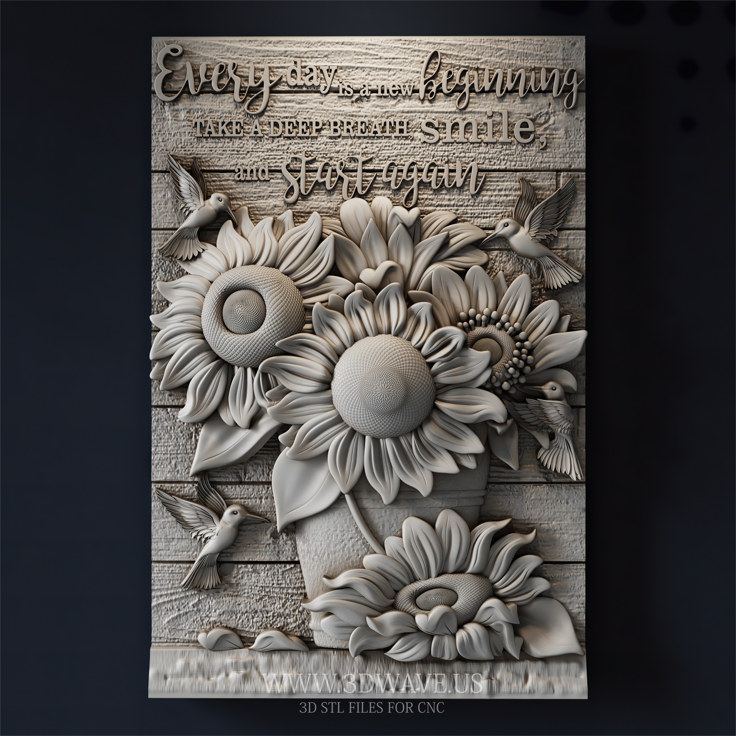 floral cnc design sunflower relief stl for home decor