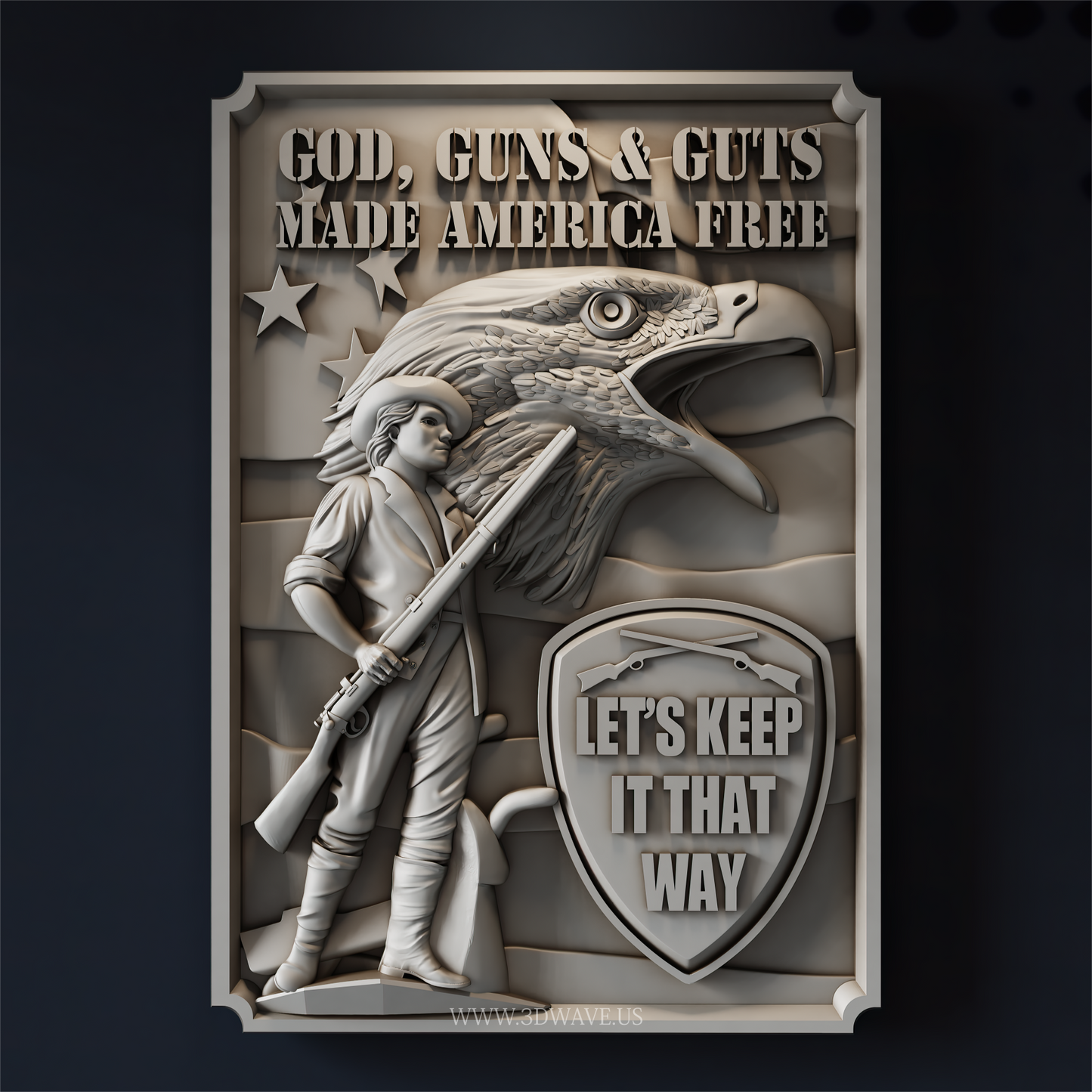 Second Amendment Minuteman Eagle | Patriotic STL File for CNC | Wall Art Gift - 3DWave.us
