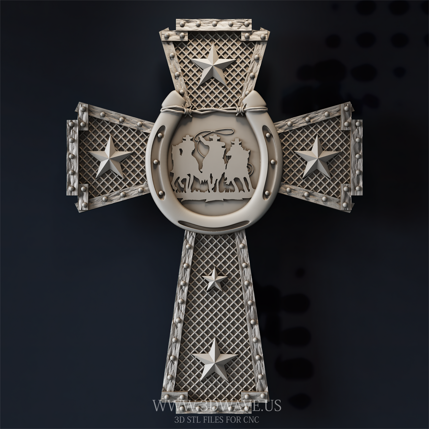 Texas Western Cowboy Cross STL | 3D CNC File | Rustic Home Decor & Gift for Cowboy - 3DWave.us