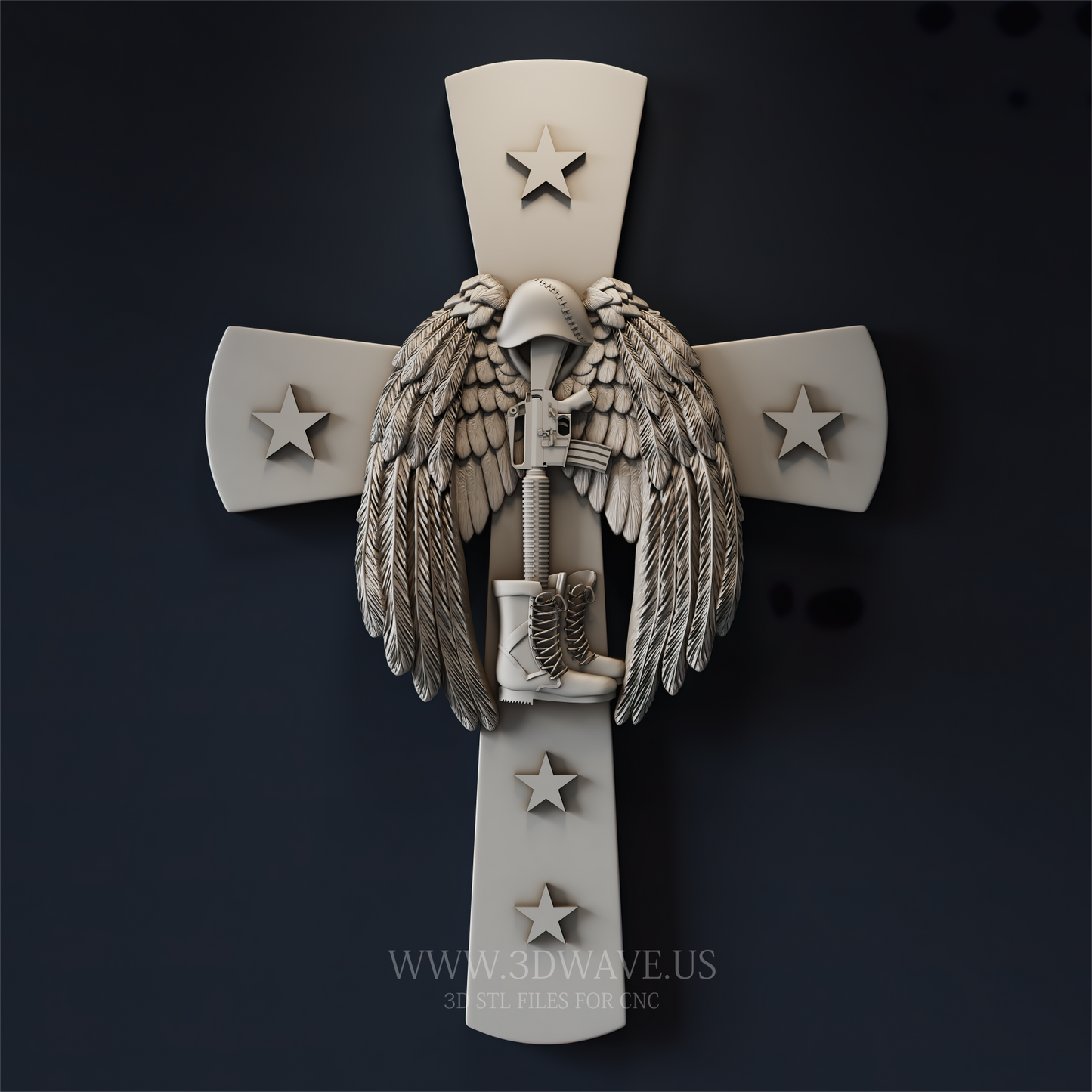 Memorial Cross STL, Fallen Soldier CNC Model for Wood Carving, Patriotic Veteran Wall Art - 3DWave.us
