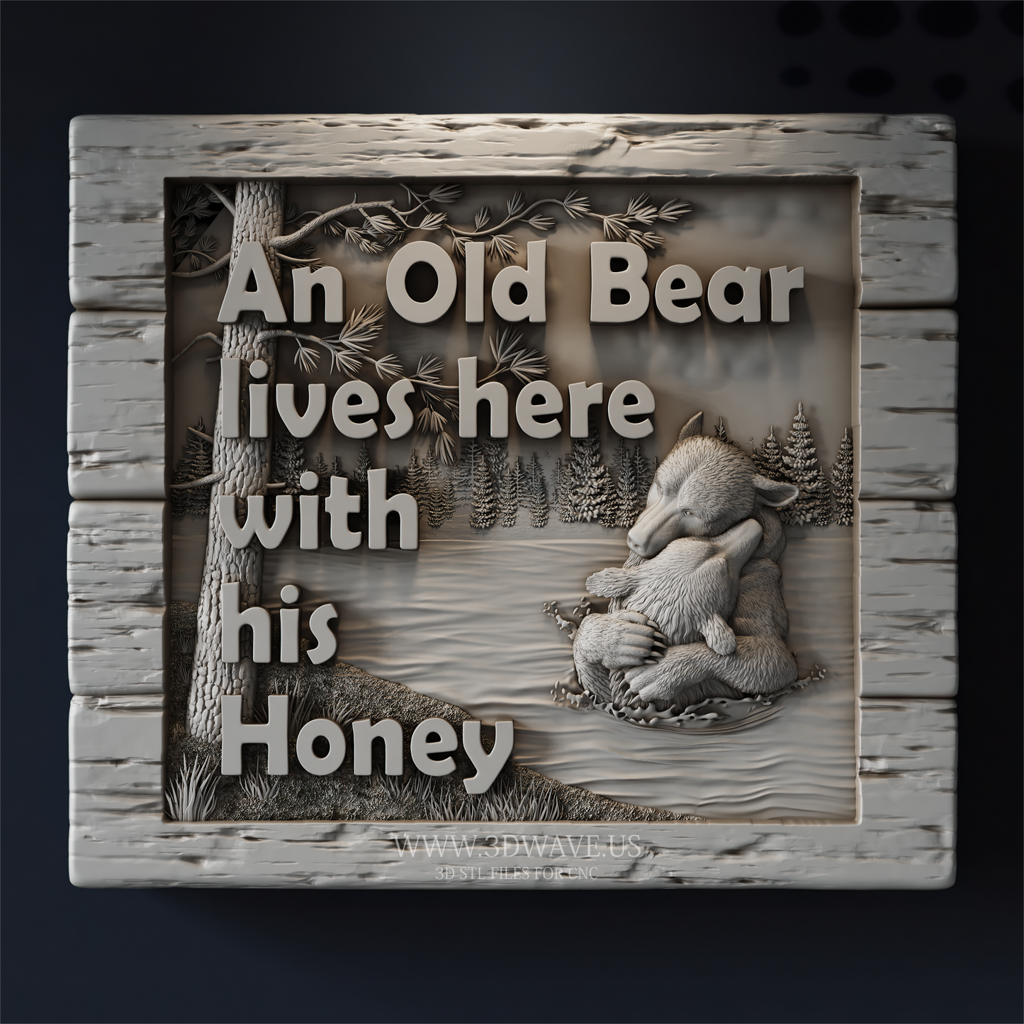 Bear Family STL File | Old Bear Sign Wood Carving | Rustic Cabin 3D CNC Model - 3DWave.us