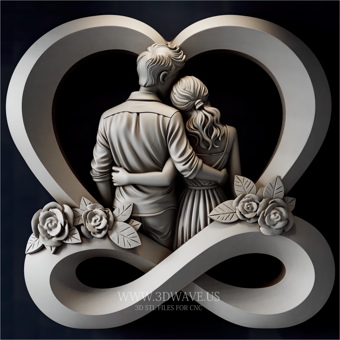 Wedding Couple STL File | Infinity Heart Relief CNC Model | Wood Carving Download