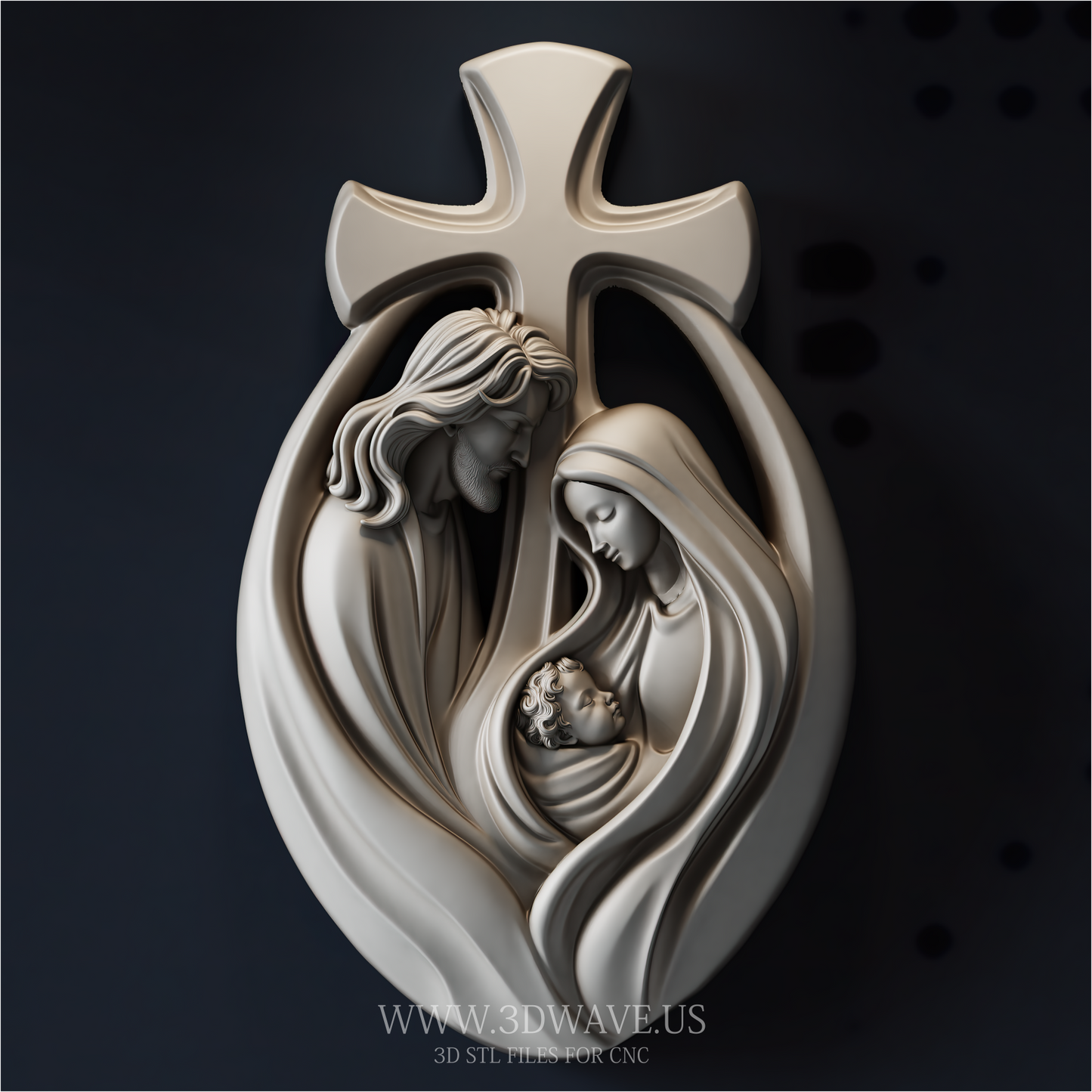 Cross STL File | Holy Family Relief CNC Model | Christian Carving Download