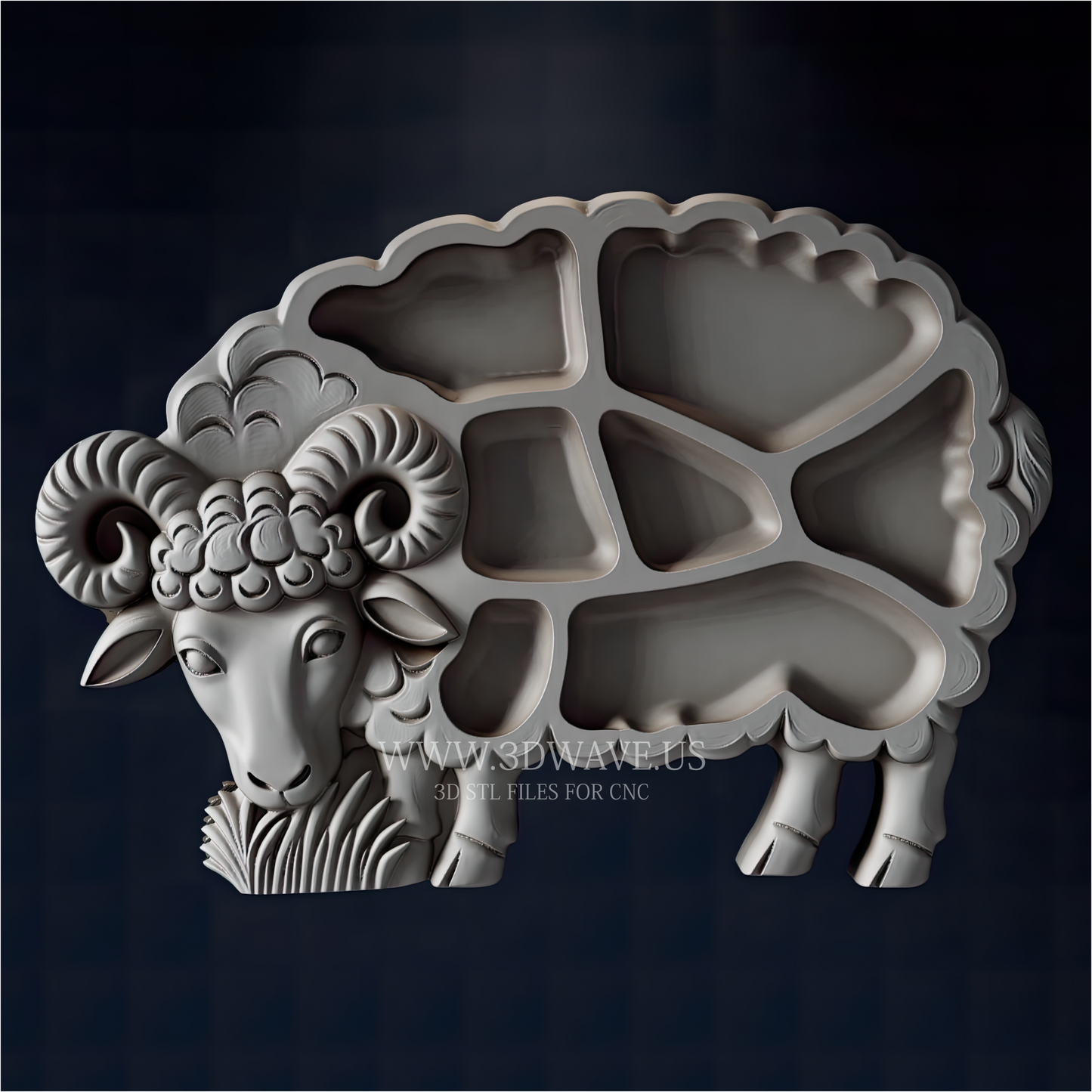 Serving Tray STL | Ram Charcuterie Board CNC File | Sheep Wood Carving Model