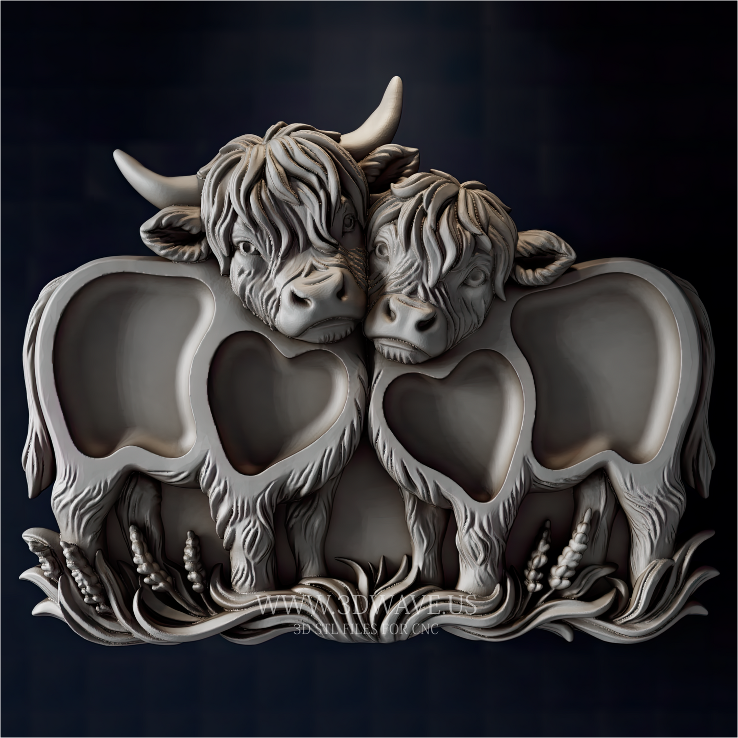 Highland Cow STL File | Cow Charcuterie Board CNC Model | Wood Carving Download