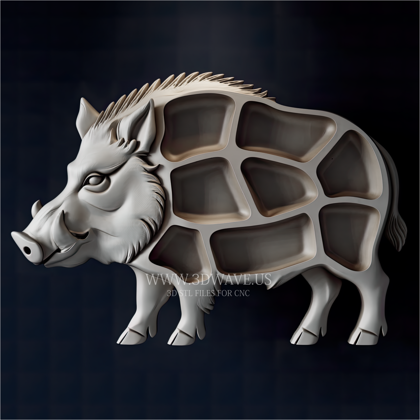 Boar Tray STL File | Wild Boar Serving Tray CNC Model | Charcuterie Router File