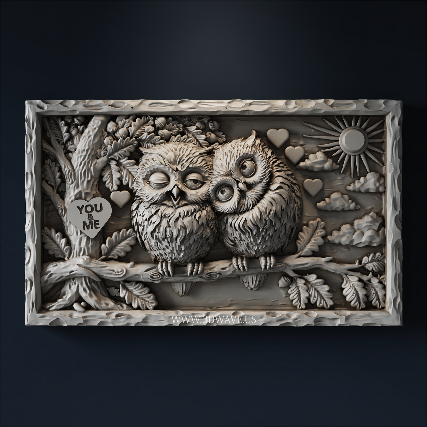 CNC Router STL Owl Couple Relief | Carved Owl STL File | Wood Carving Model