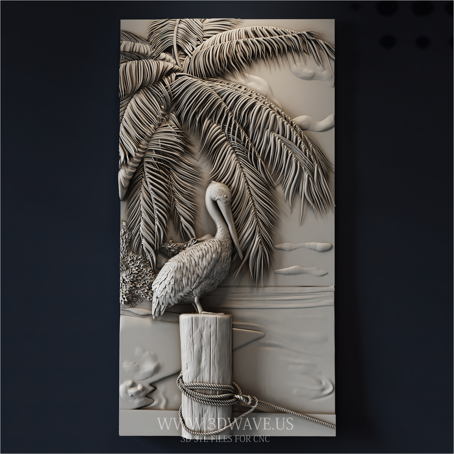 Pelican STL File | Tropical Bird CNC Relief Model | 3D Carving Download