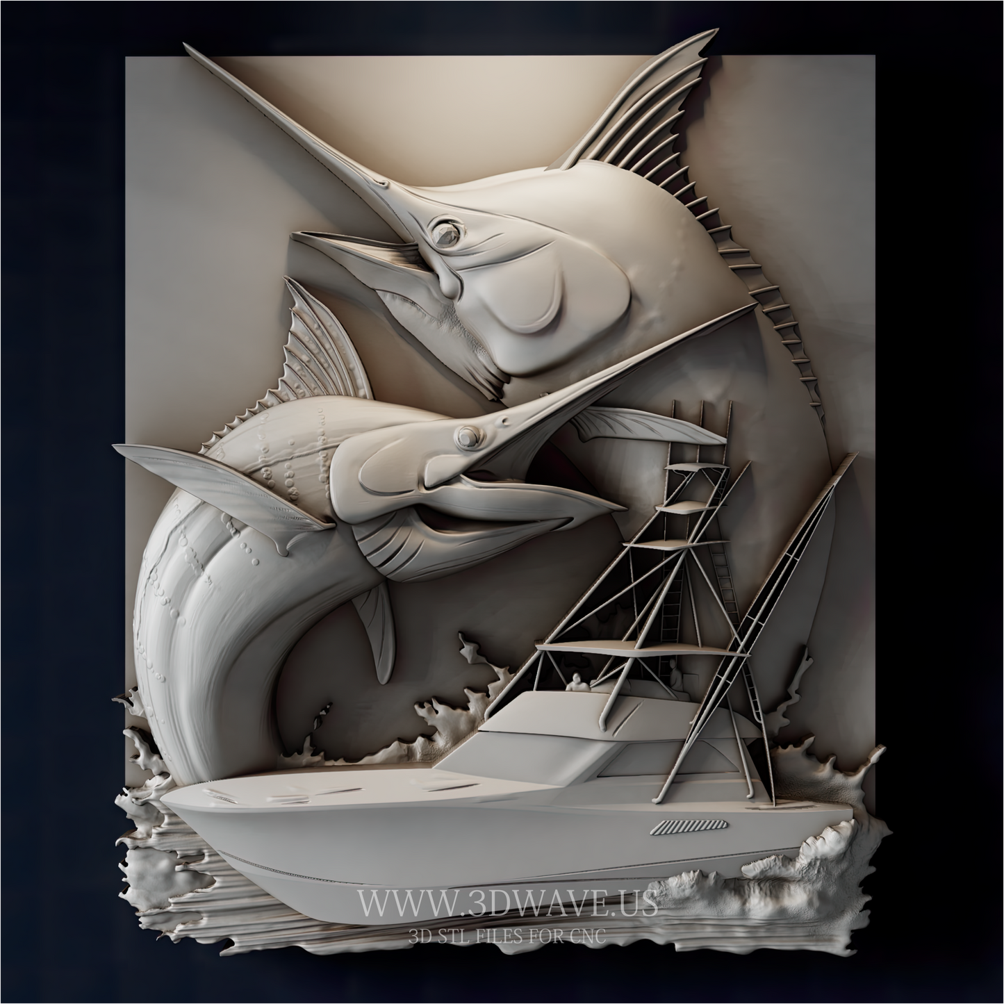 Marlin Fishing STL | Nautical CNC Wall Art | Deep Sea Fish Relief Carving File