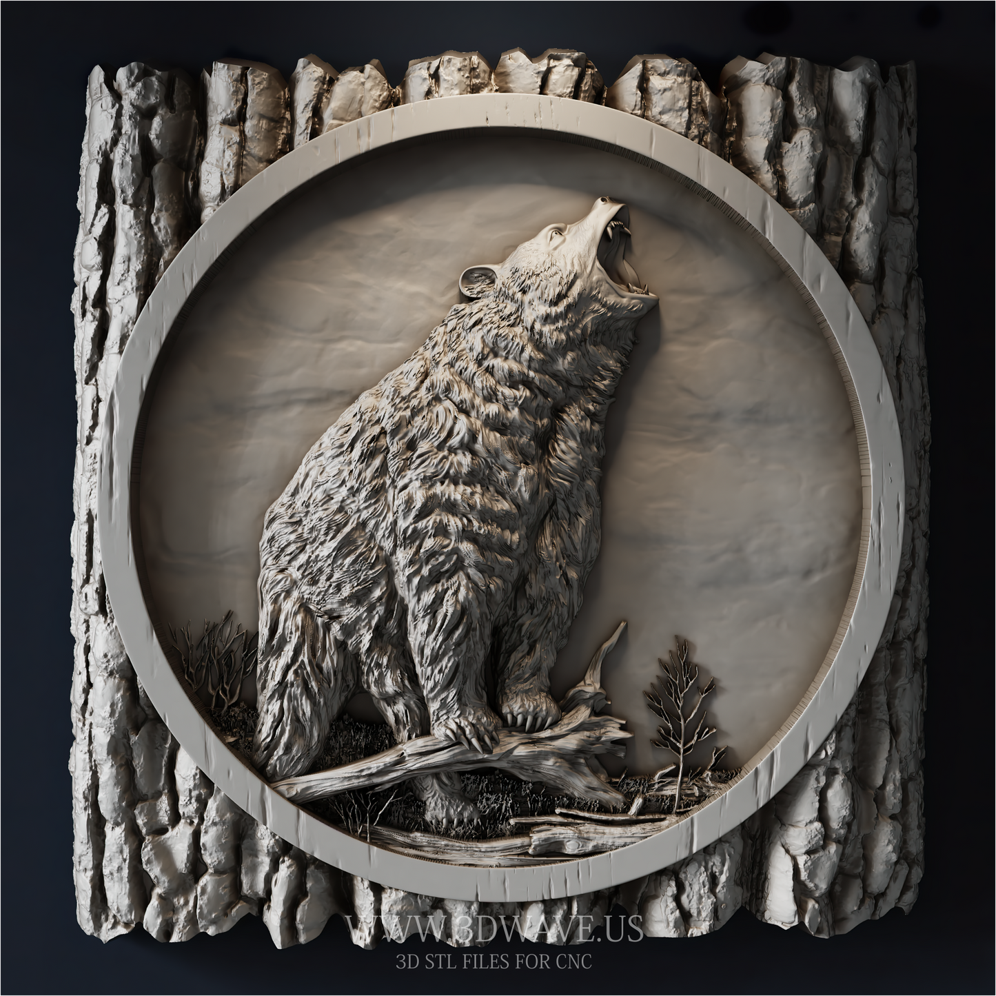 Bear STL File | Roaring Grizzly Bear Relief CNC Model