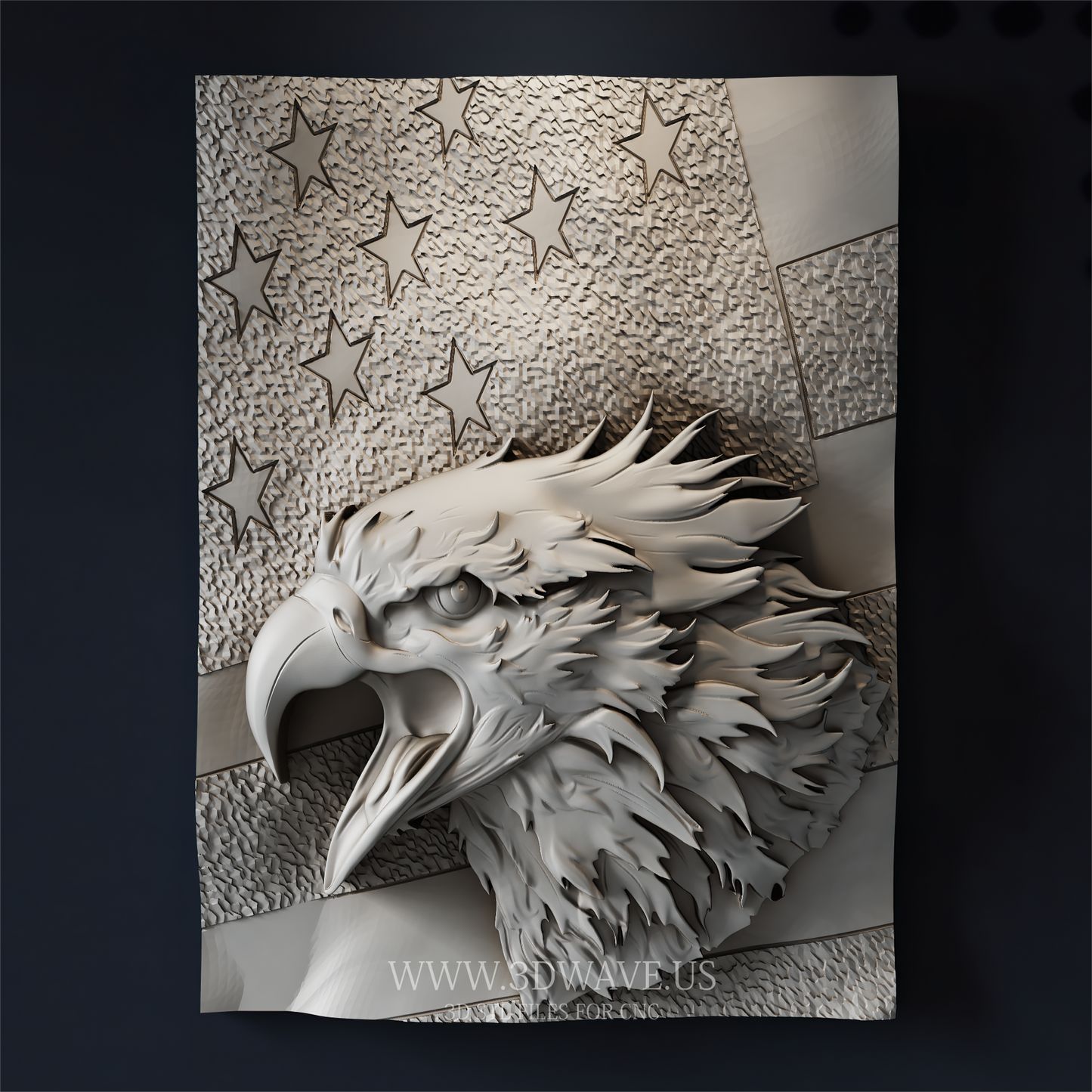 American Eagle Wall Art STL File | Bald Eagle Carving With Flag - 3DWave.us