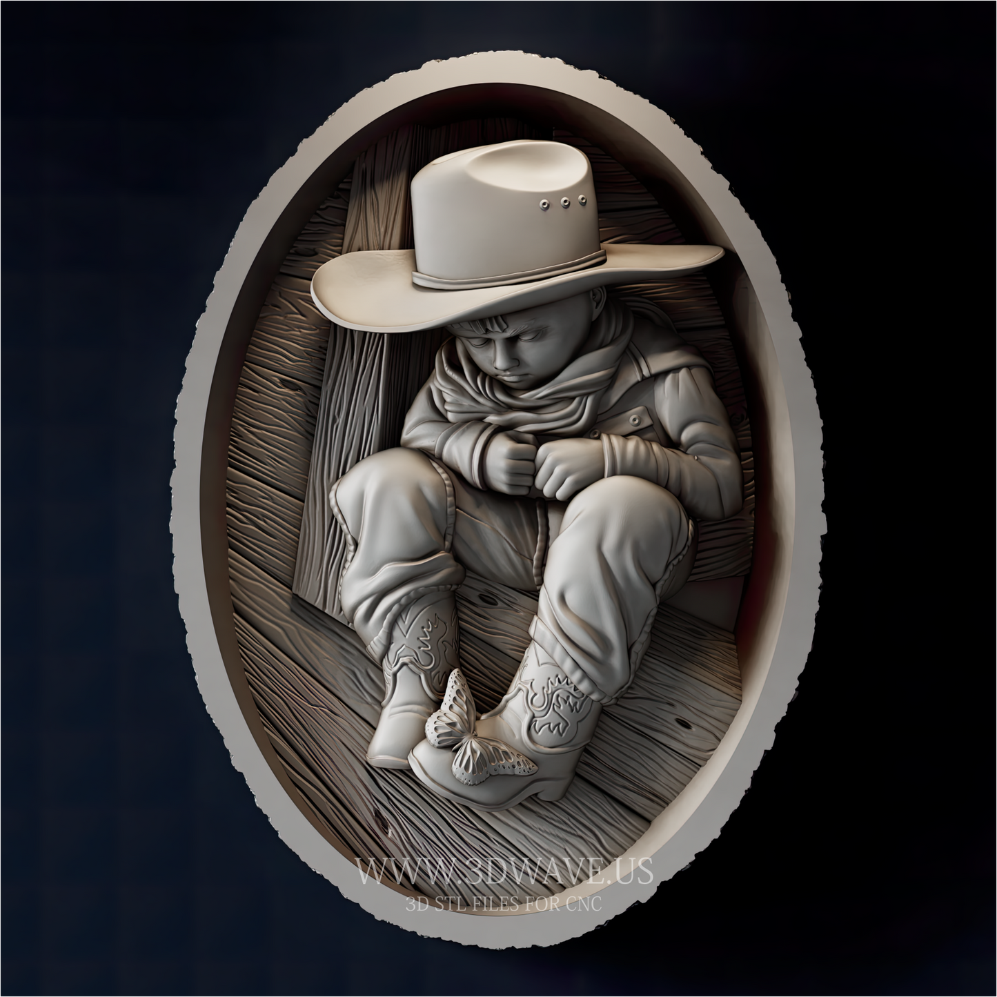 Cowboy Kid Relief STL | Western Wall Art CNC File | Cowboy Carving STL