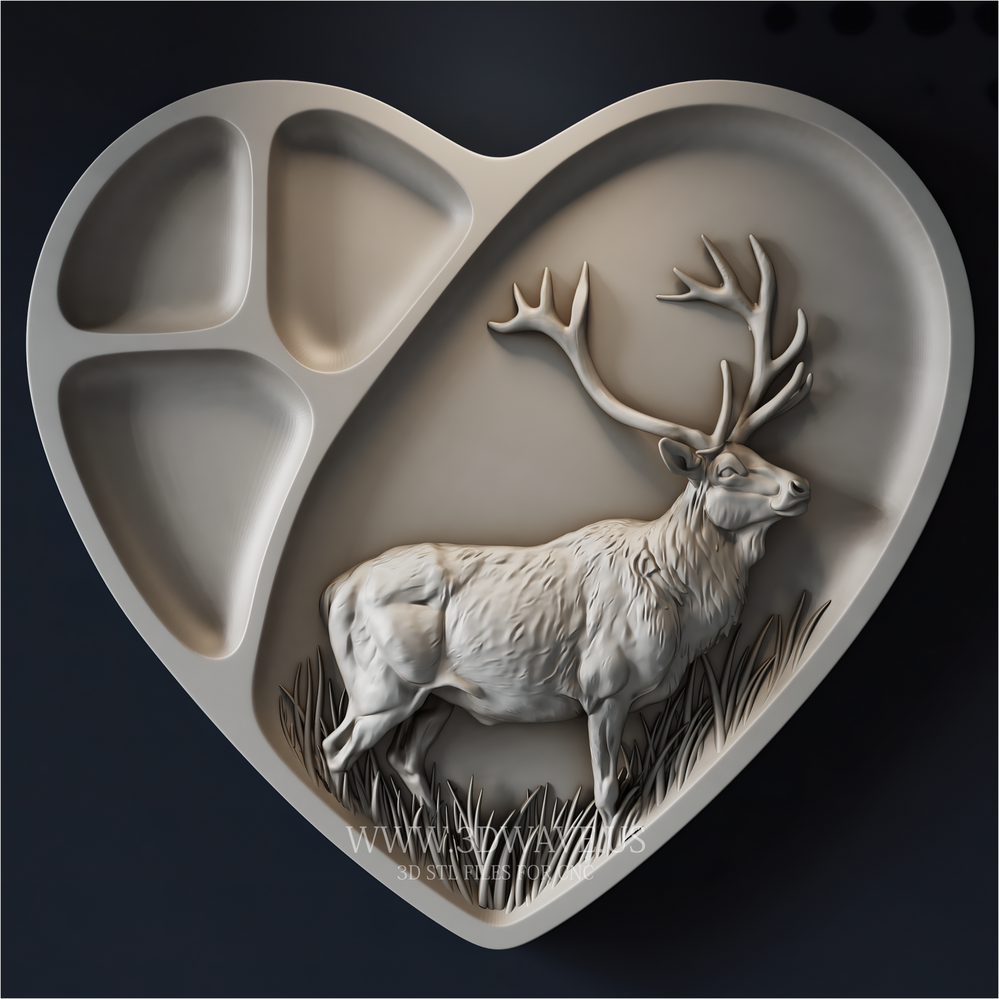 Deer Tray STL File | Heart Charcuterie Board CNC Model