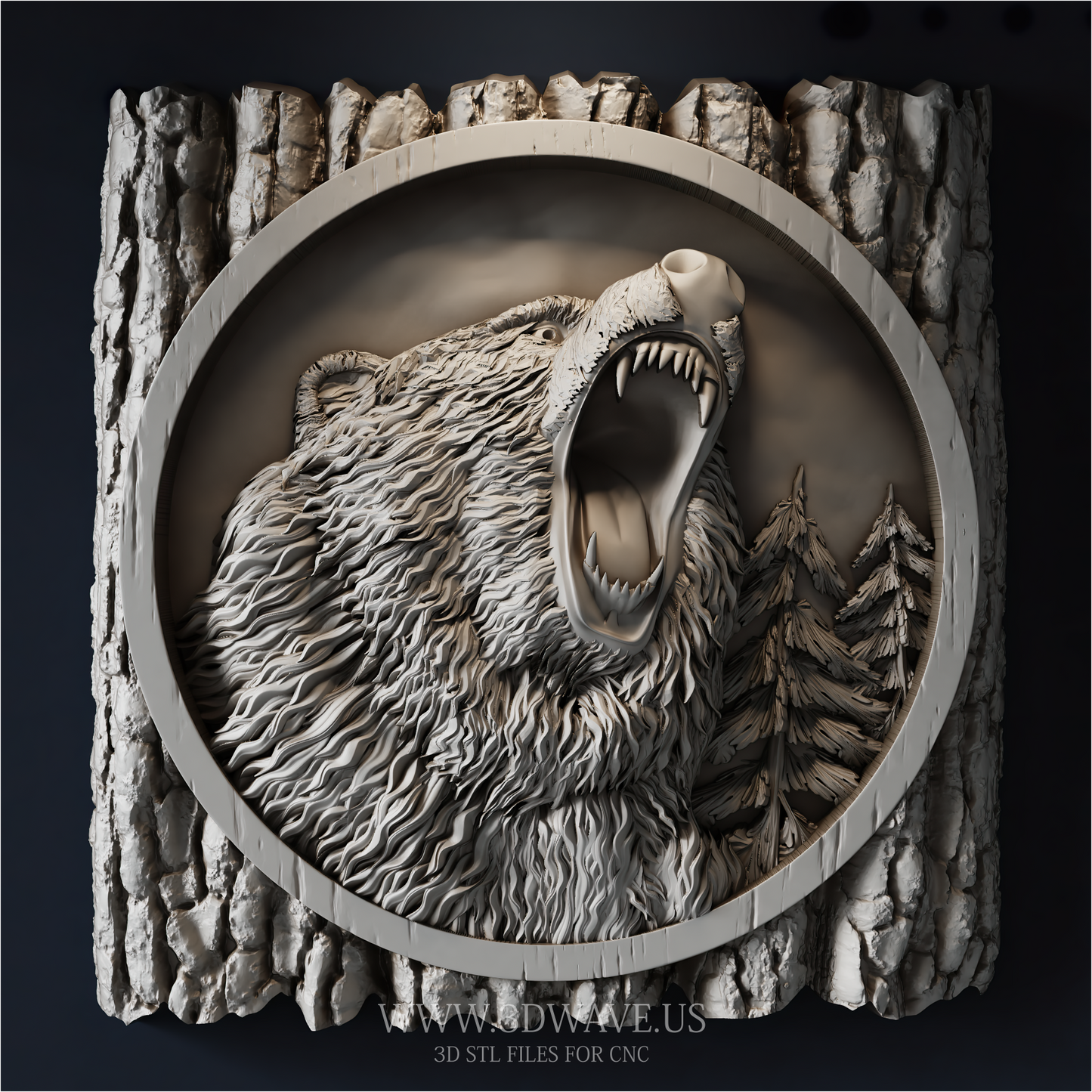 Bear STL File | Roaring Grizzly Bear Relief CNC Model