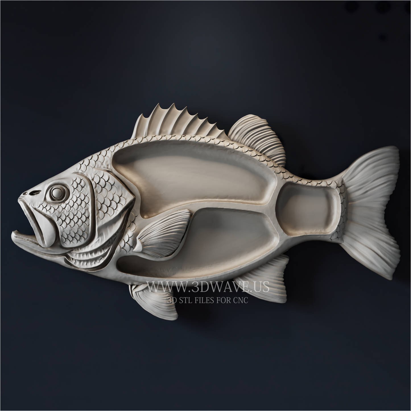Bass CNC File | Fish Serving Tray STL | Wood Carving Router Model