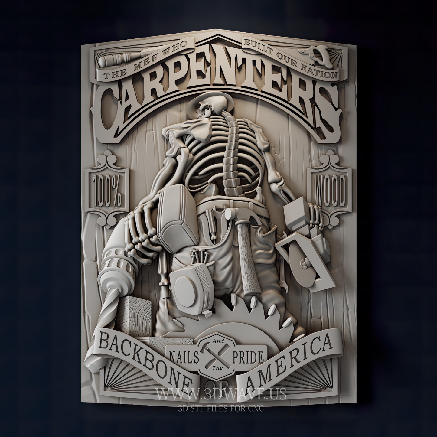 Carpenter Skeleton - 3D Model for CNC | Construction Humor Wood Carving STL - 3DWave.us
