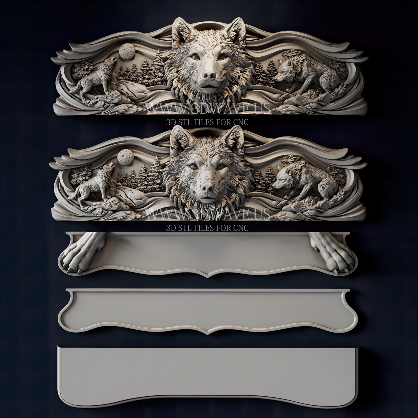 Wolf Wall Shelf STL | CNC Router Shelf File | Wildlife Wood Carving Model