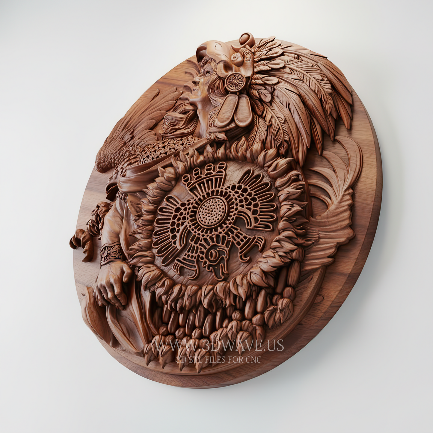 Aztec Wall Art CNC | Mayan STL Relief | Tribal Warrior Decor | Wood Carving Panel STL - 3DWave.us