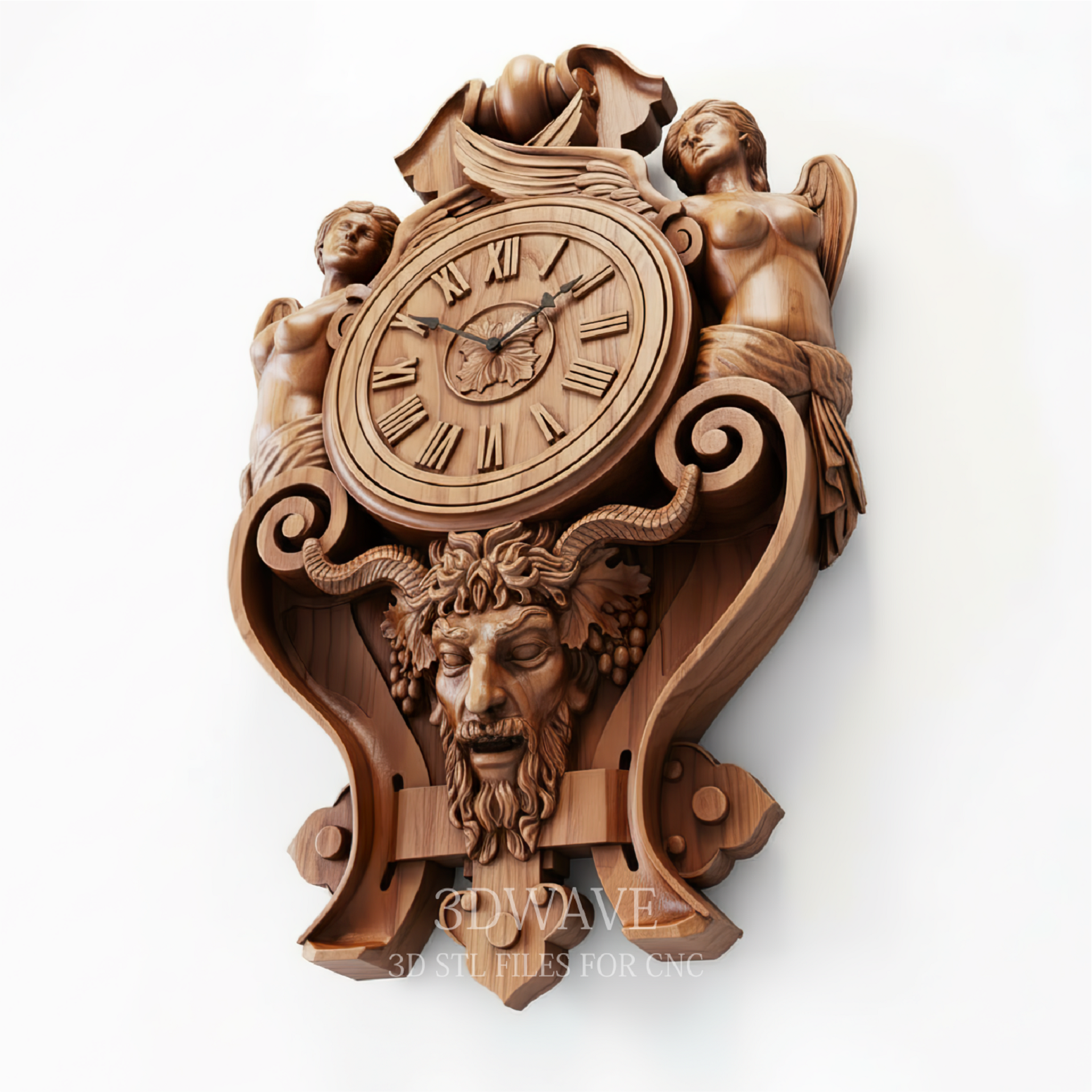 Baroque Wall Clock Sculpture - 3D Model for CNC | Ornate Wood
