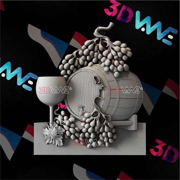 BARREL OF WINE AND GRAPE 3d stl 3DWave.us