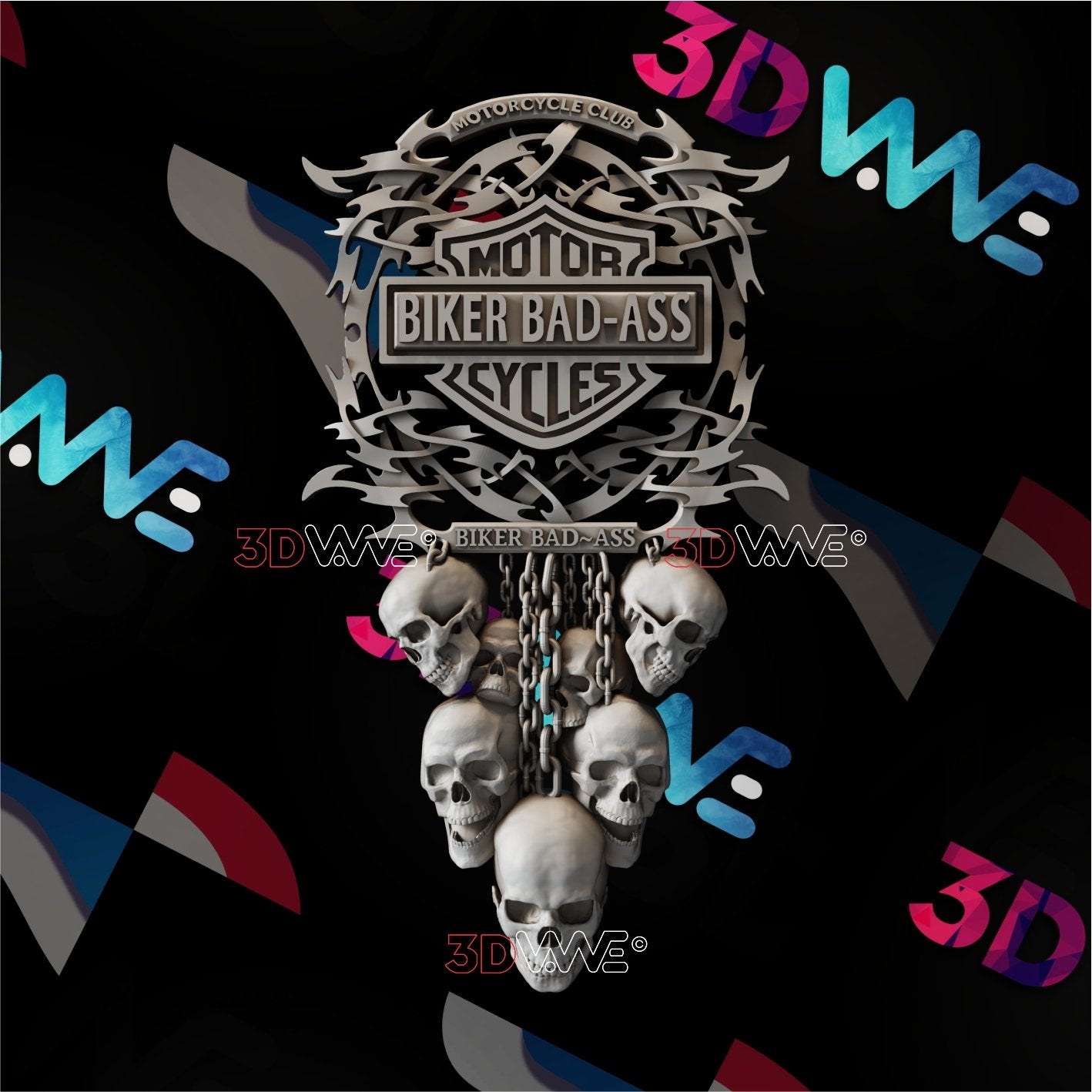 BIKER SKULLS 3d stl 3DWave.us