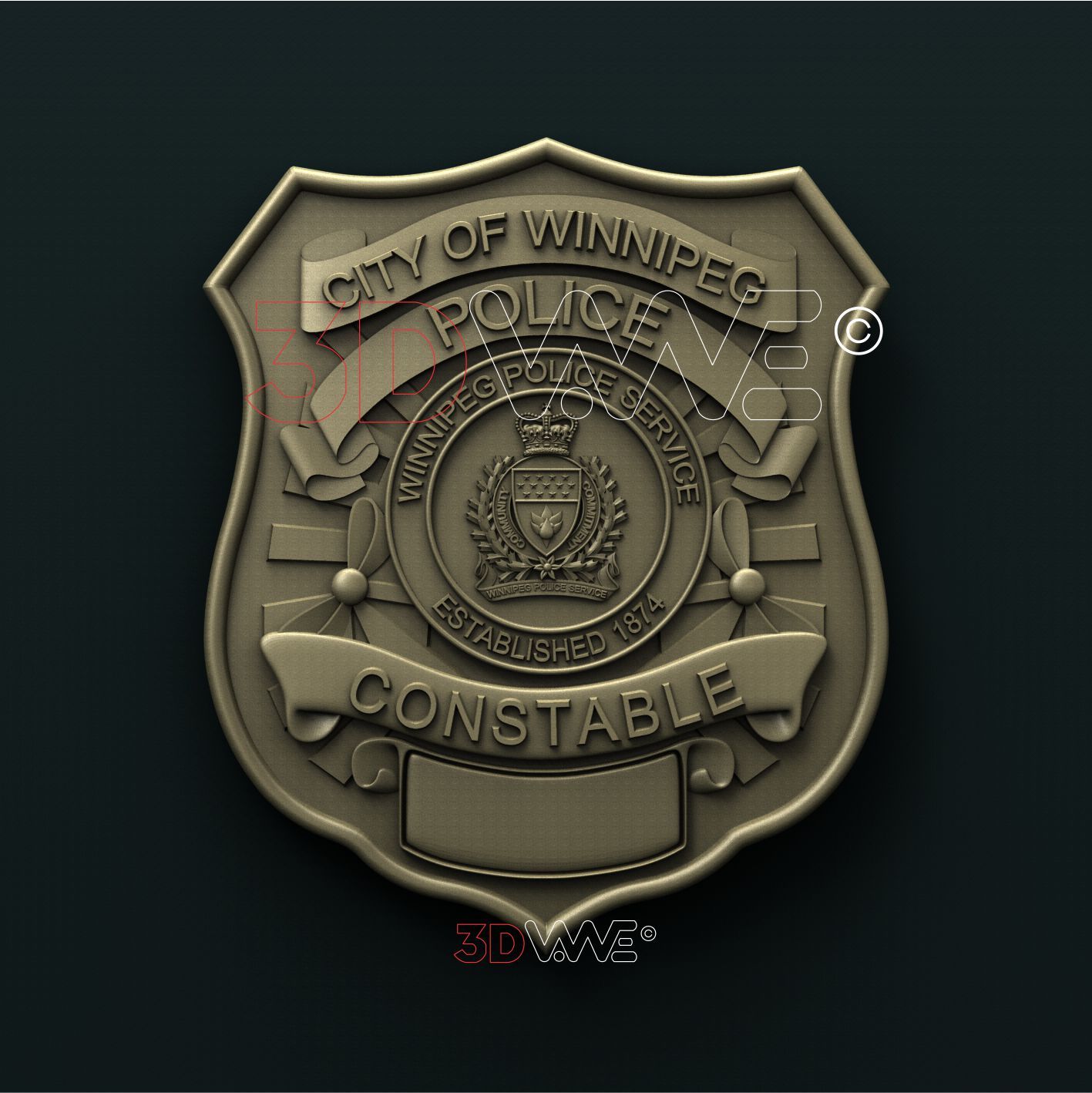 CONSTABLE BADGE, WINNIPEG POLICE SERVICE, CANADA 3D STL 3DWave