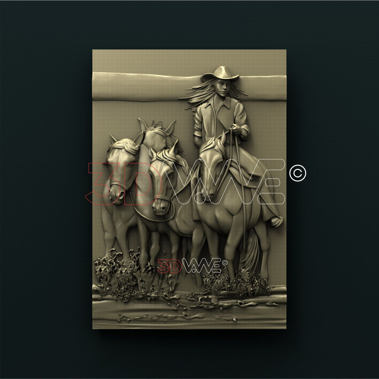 COWGIRL WITH HORSES 3D STL 3DWave