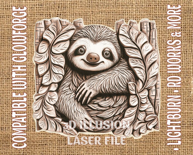 Funny sloth 3d illusion & laser-ready files - 3DWave.us