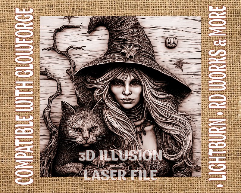 Halloween witch 3d illusion & laser-ready files - 3DWave.us