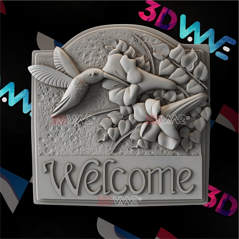 HUMMINGBIRD WELCOME SIGN 3d stl 3DWave.us