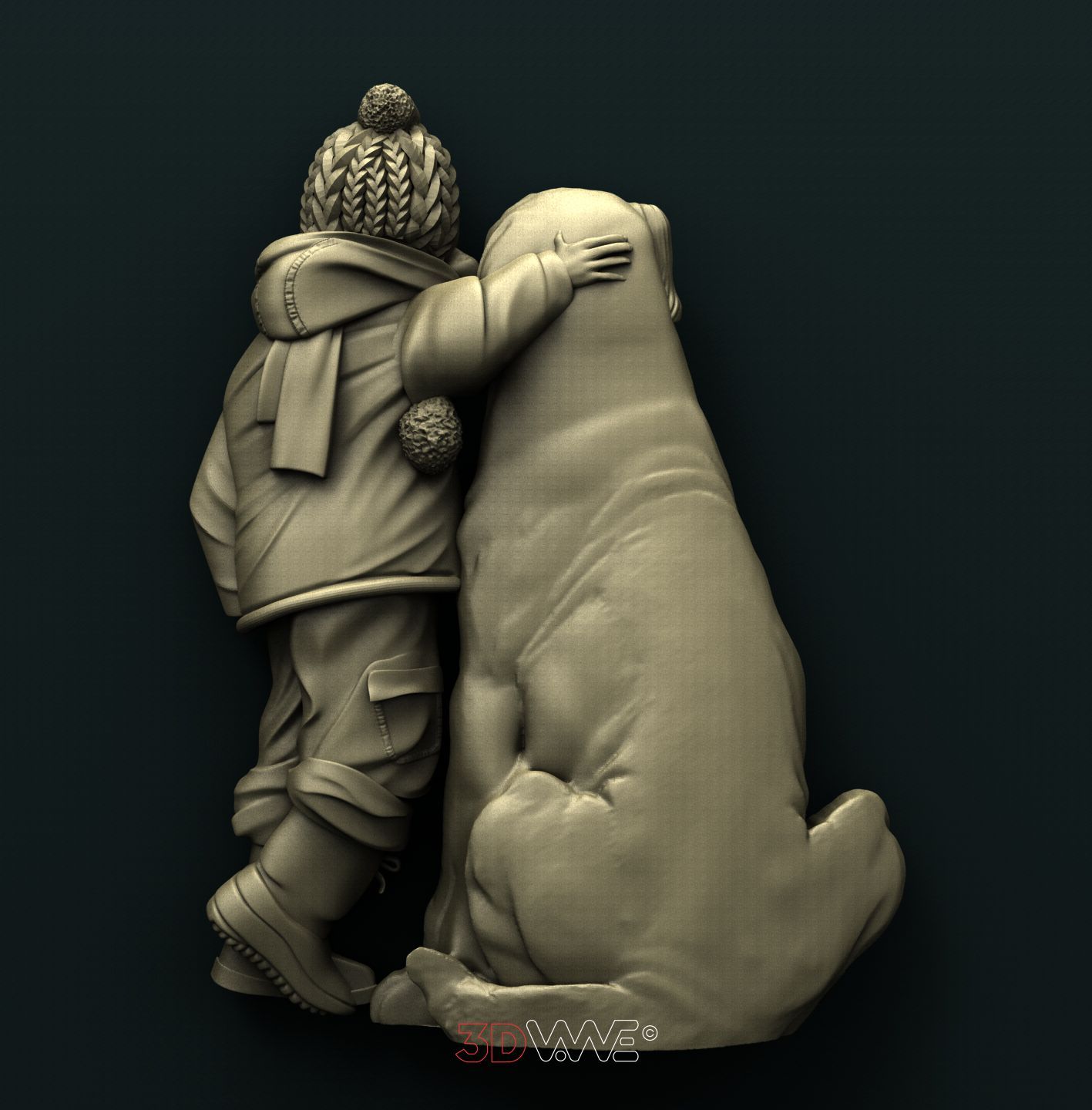 KID WITH A DOG 3D STL 3DWave