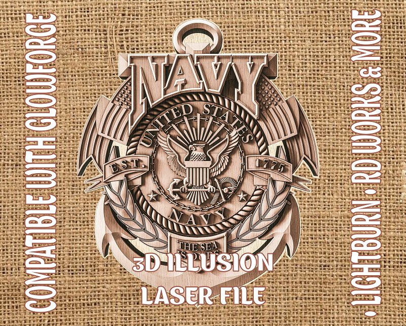 Navy 3d illusion & laser-ready files - 3DWave.us