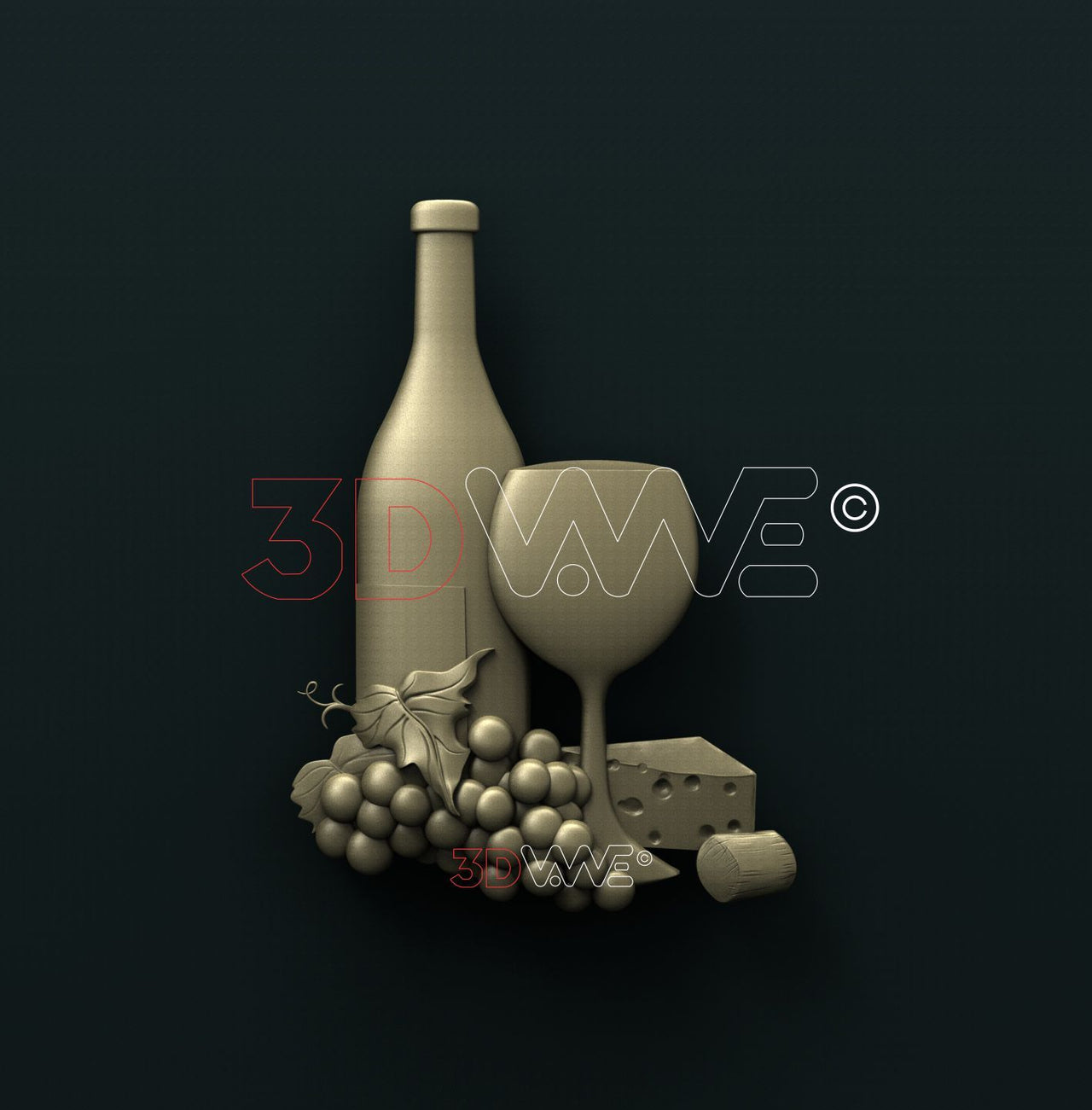 STILL LIFE WITH GRAPE AND WINE 3D STL 3DWave