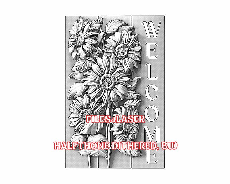 Sunflowers welcome sign 3d illusion & laser-ready files - 3DWave.us