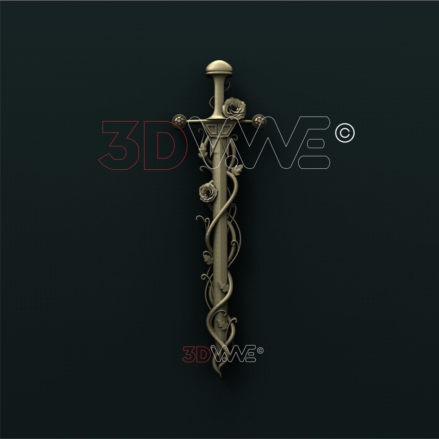 SWORD WITH FLOWERS 3d stl 3DWave