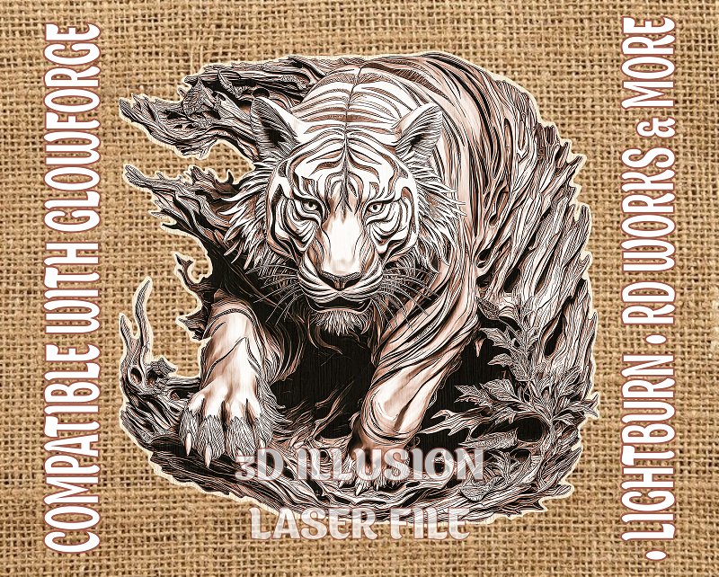 Tiger 3d illusion & laser-ready file - 3DWave.us