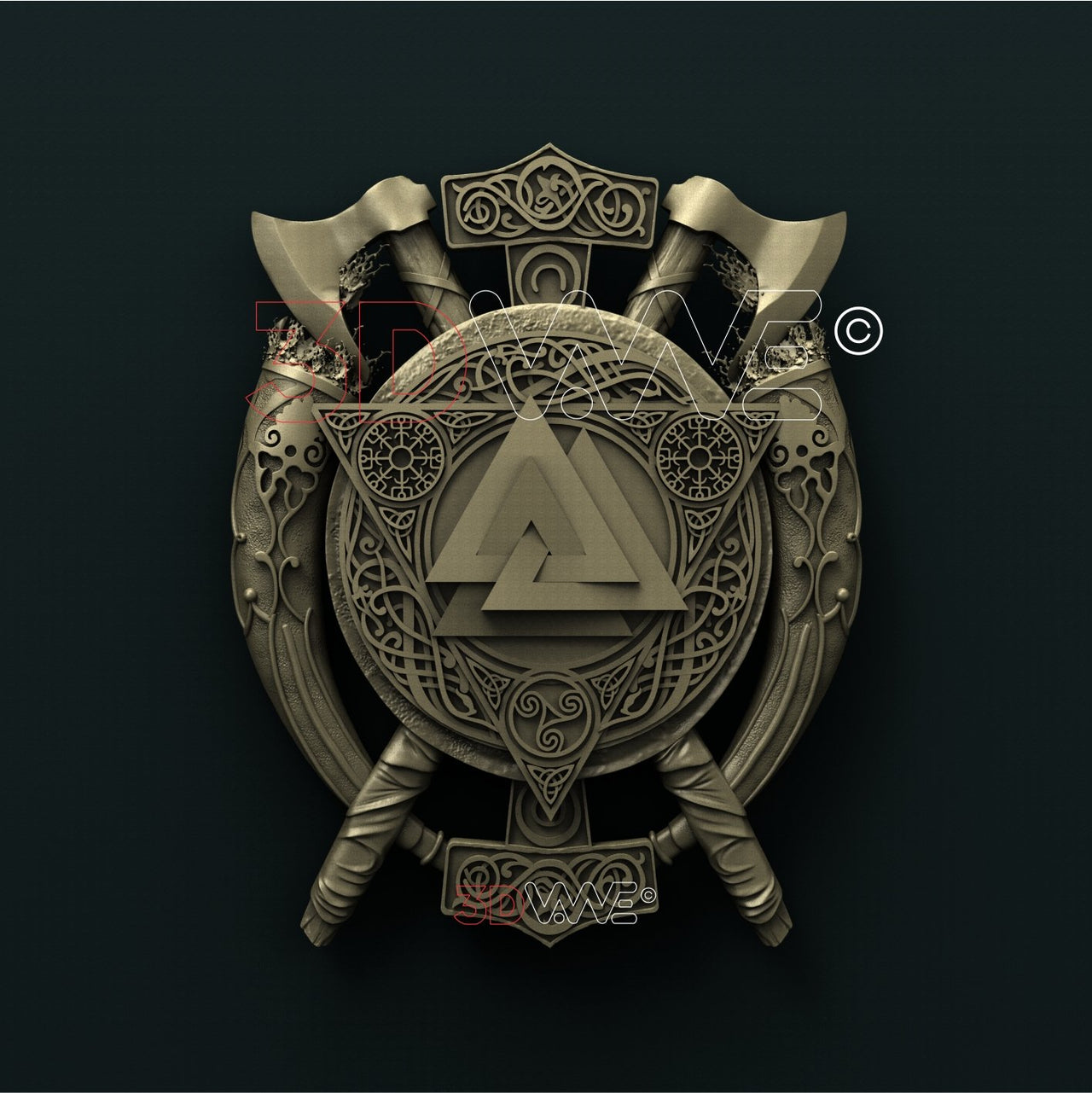 VIKING SHIELD AND AXES 3D STL 3DWave