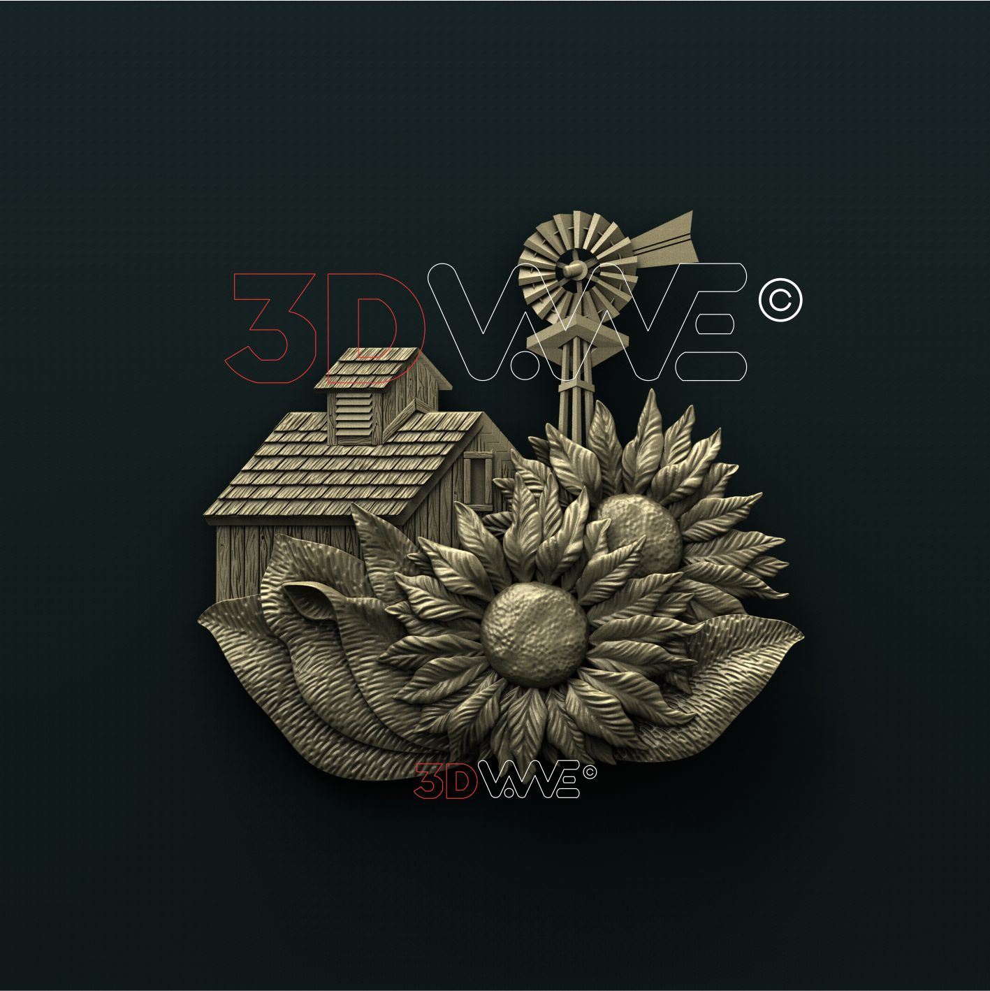 WINDMILL AND SUNFLOWERS 3d stl 3DWave