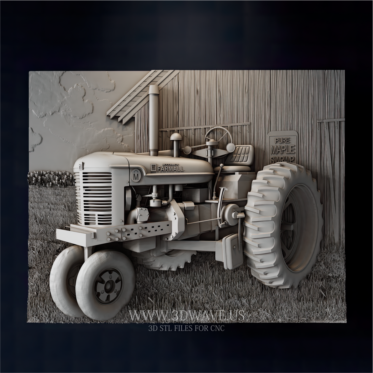 Farmall Tractor Barn - 3D Model for CNC | Vintage Farm Wall Art STL File - 3DWave.us
