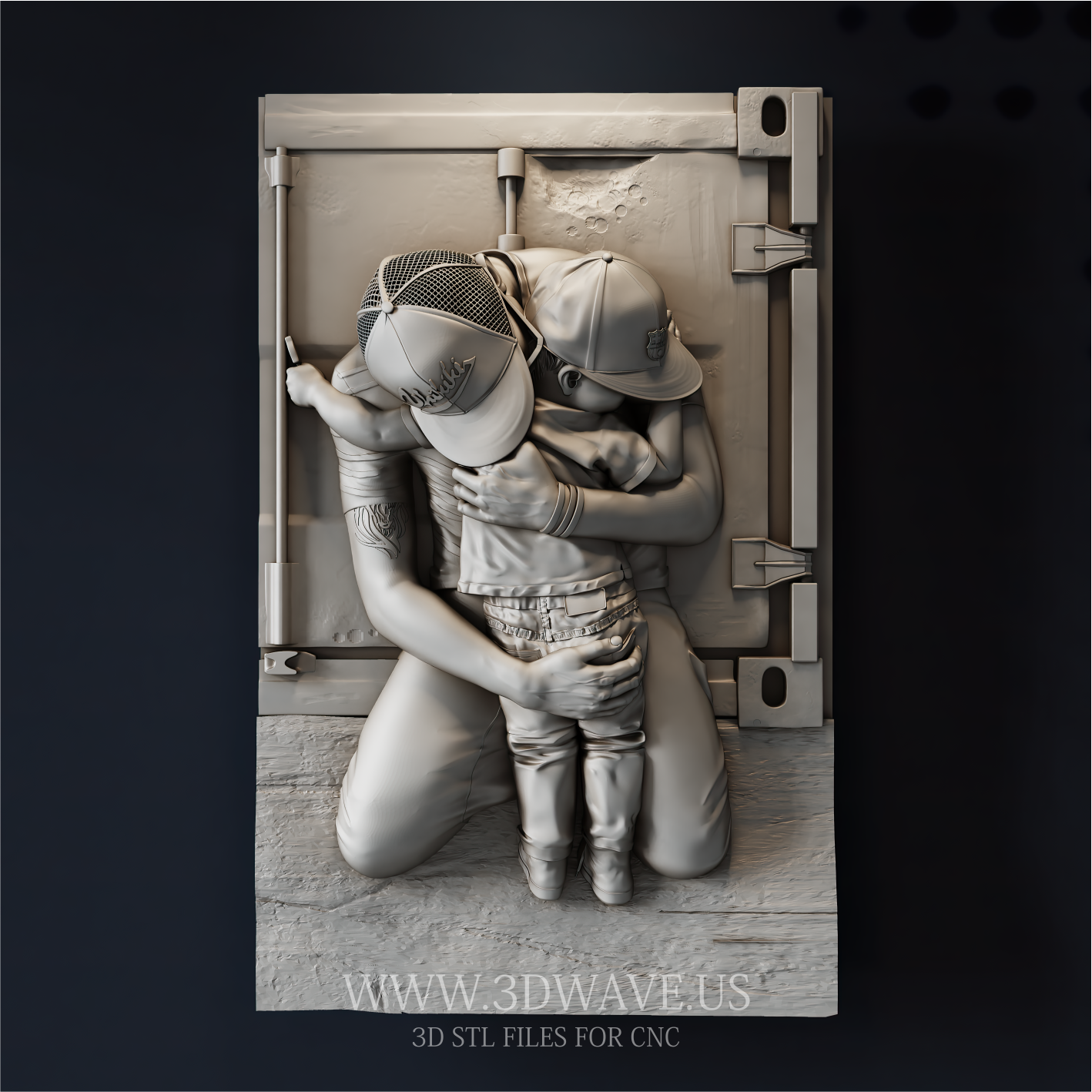 Father and Child Embrace 3D Model for CNC | Family Wall Art | STL File - 3DWave.us