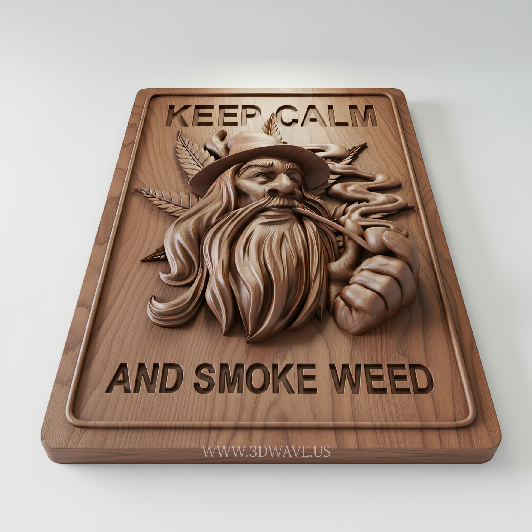 Stoner Wall Art STL | Cannabis Wizard Relief | Funny 3d Wall Sign & CNC Wood Carving Design - 3DWave.us