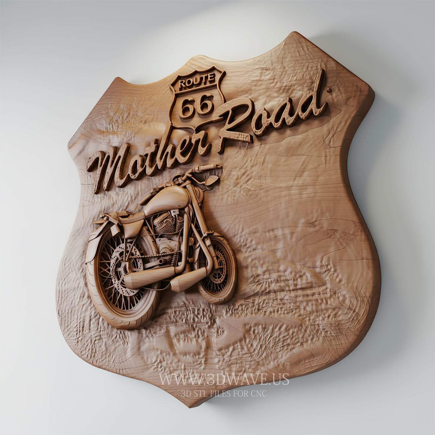 Route 66 Mother Road Shield STL | 3D CNC File | Biker Wall Art & Man Cave Decor - 3DWave.us