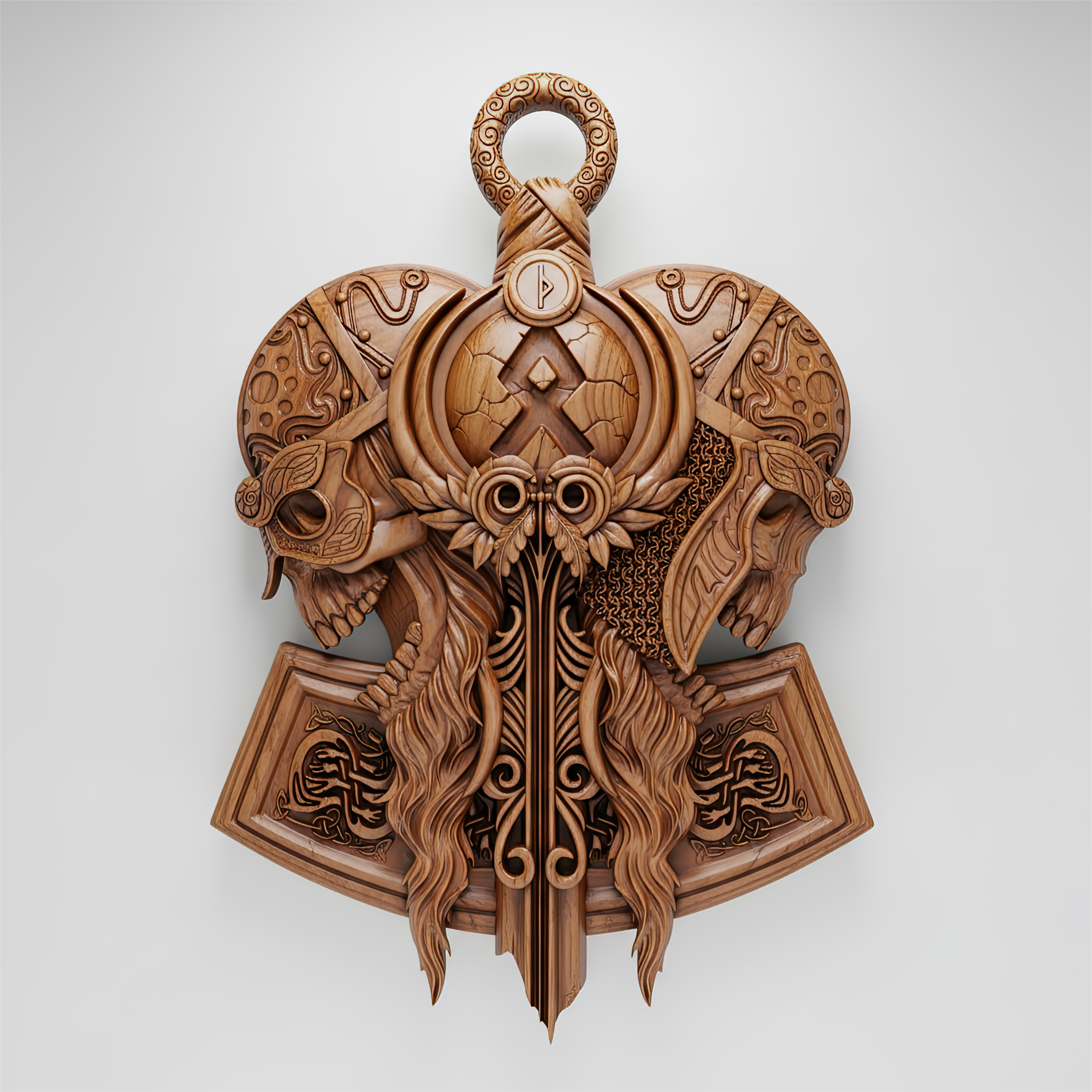 Viking Skull STL CNC | 3D Wood Carving Relief & Nordic Wall Decor - 3DWave.us