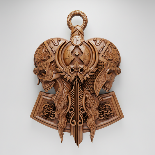Viking Skull STL CNC | 3D Wood Carving Relief & Nordic Wall Decor - 3DWave.us