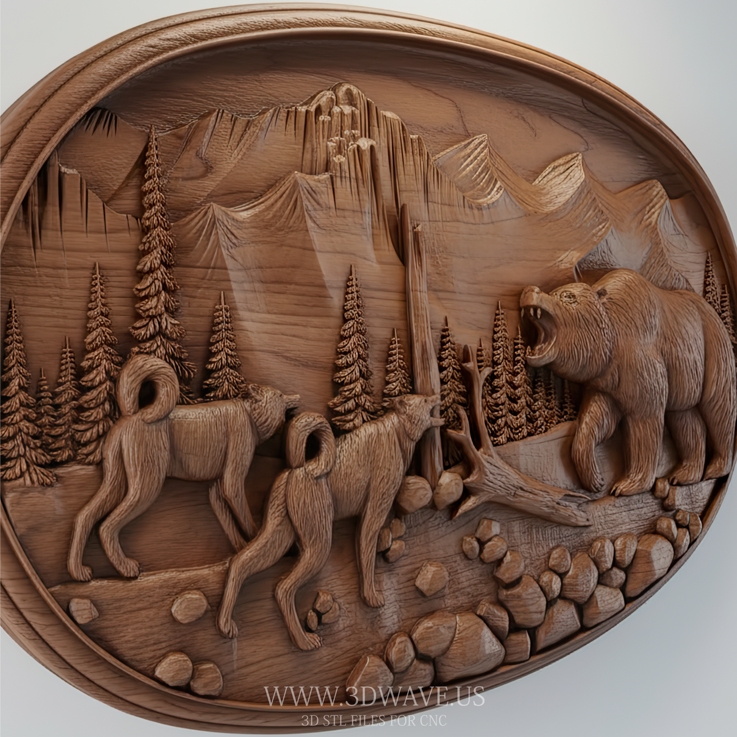 3D STL Model of Bear Hunting Scene – Wildlife Wood Carving for CNC - 3DWave.us
