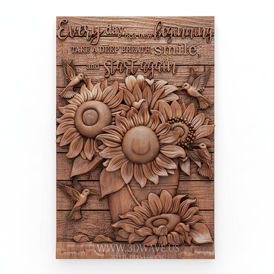 sunflower wall art cnc relief stl wood carving for rustic wall decor