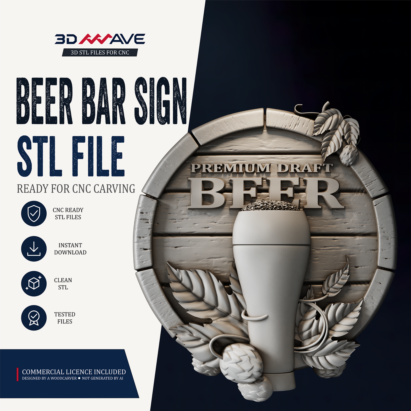 Beer Bar Sign STL File | CNC Router Relief | Brewery Wall Decor - 3DWave.us