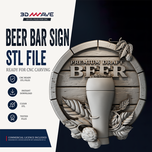 Beer Bar Sign STL File | CNC Router Relief | Brewery Wall Decor - 3DWave.us